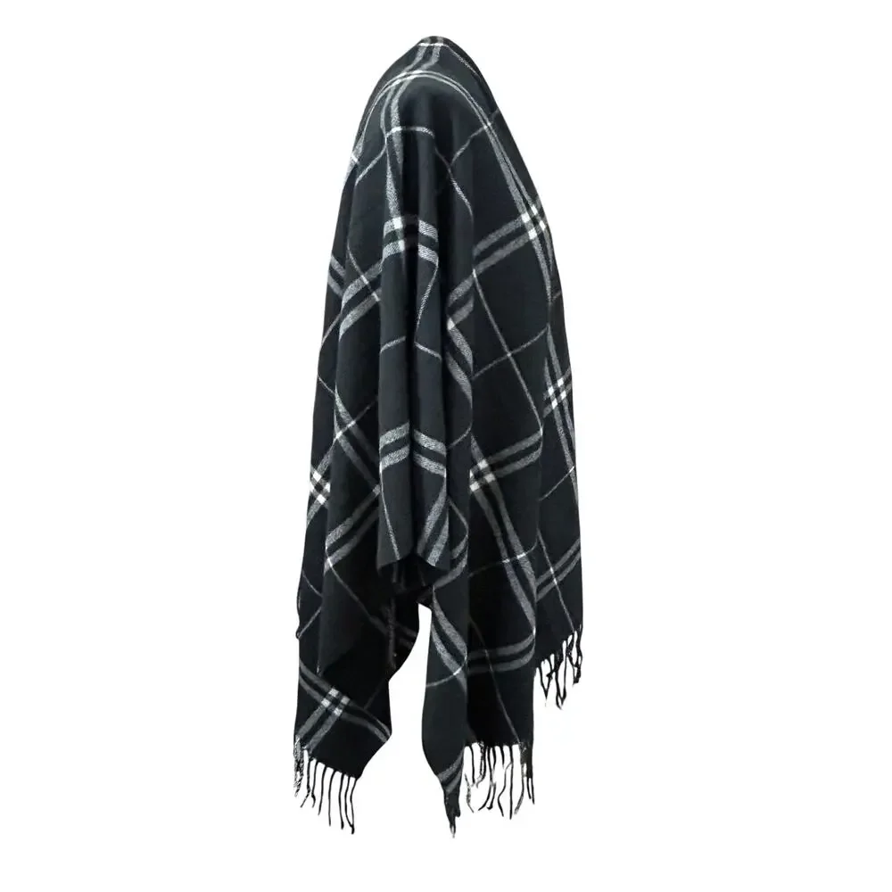 Vintage Plaid Fringe Shawl Wrap Blanket Scarf One Size Cozy Oversize Fall Autumn